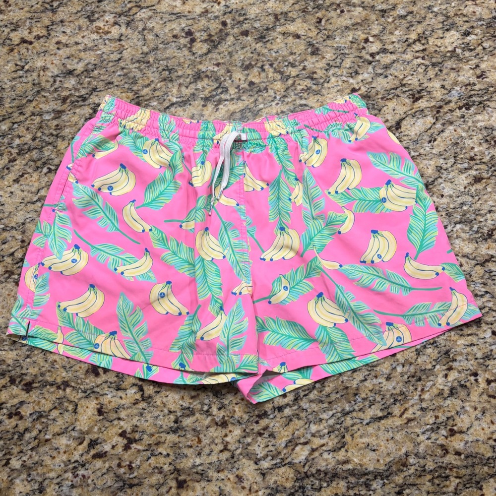 Chubbies Mens 2XL Pink Banana Tropical Print Swim Trunks 4 Inch Inseam v
